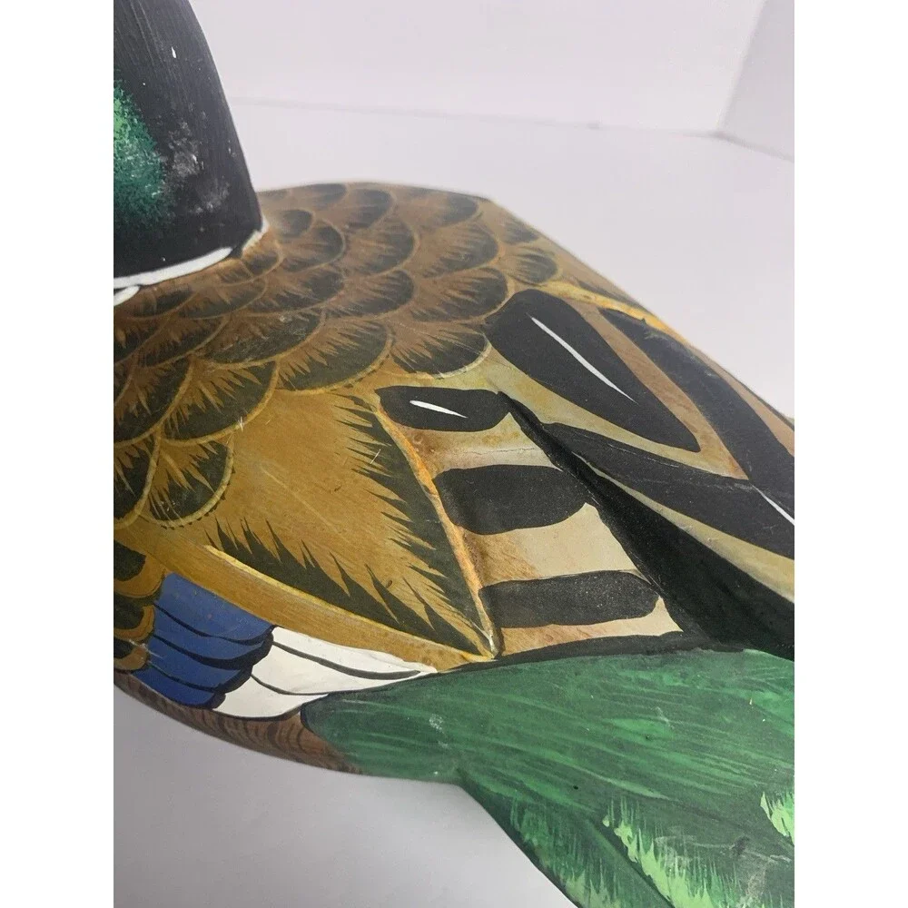 Vtg Hand Painted Wood Duck Decoy, Decorative, 12” Long